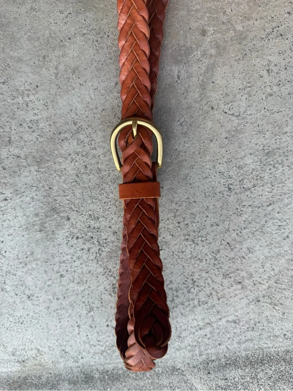 J. Crew Braided Leather Belt in Rich Brown Cognac with Brass Buckle XS/S 40”